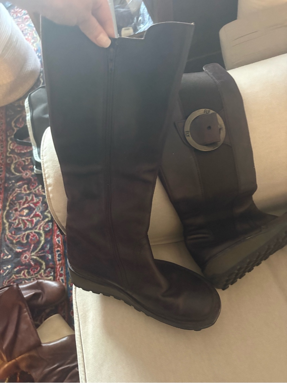 Fly London Tall Leather Riding Boots - Dark Purple